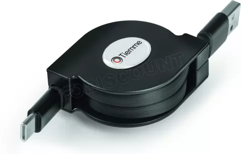 Photo de Câble rétractable Tiemme Twister USB type A - C M/M 18W 1m (Noir)