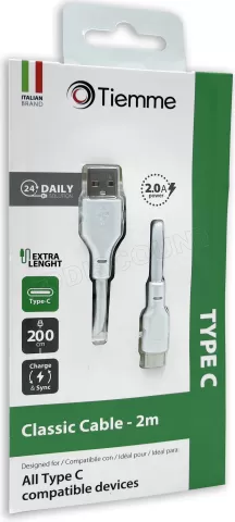 Photo de Câble Tiemme Classic USB type A - C M/M 18W 2m (Blanc)