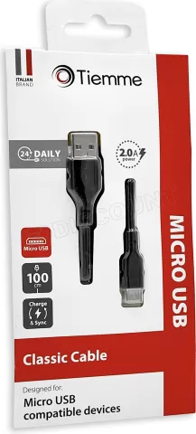 Photo de Câble Tiemme Classic USB type A - Micro USB M/M 10W 1m (Noir)