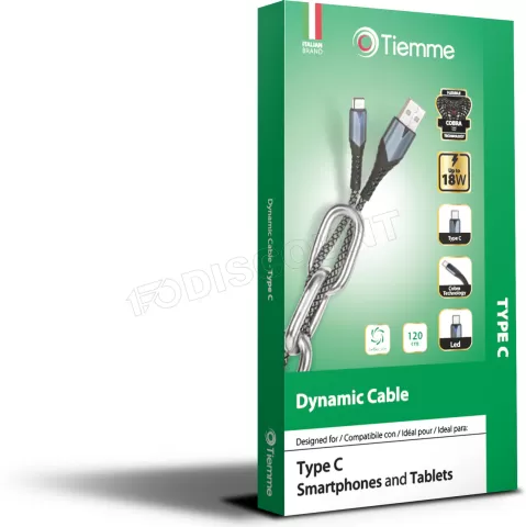 Photo de Câble Tiemme Dynamic USB type A - C M/M 18W 1,2m (Noir/Gris)
