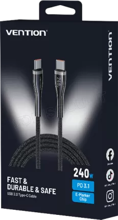 Photo de Cable Vention USB-C M/M 1.2m 240W (Noir)