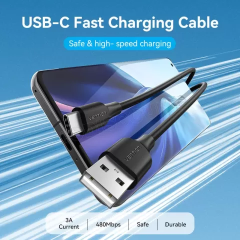 Photo de Cable Vention USB Type A - Type C M/M 3m (Noir)