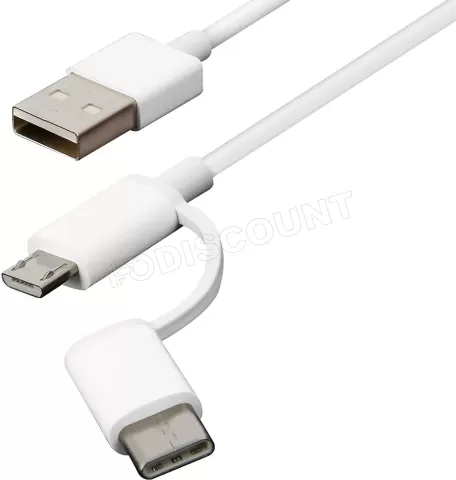Photo de Cable Xiaomi Mi USB vers Micro USB + Type C 30cm (Blanc)