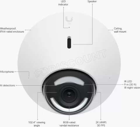 Photo de Caméra IP extérieur Ubiquiti G5 Dôme 2K - IR 10m (Blanc)