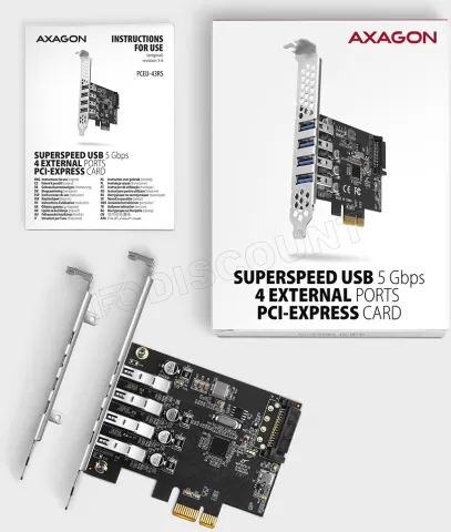 Photo de Carte Controleur PCIe Axagon PCEU-43RS USB 3.0 - 4 ports