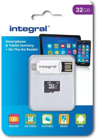 Photo de Carte mémoire Micro SD avec lecteur OTG Integral UltimaPro A1 Tablettes/Smartphones - 32Go