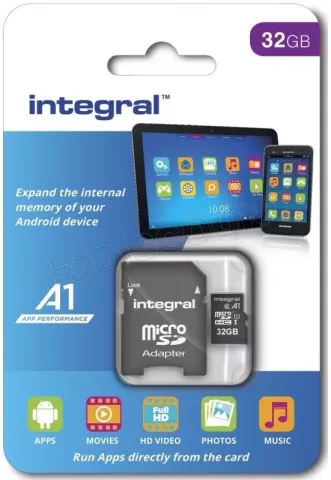 Photo de Carte mémoire Micro SD Integral A1 Spécial Tablettes/Smarthphones 32 Go + adaptateur SD