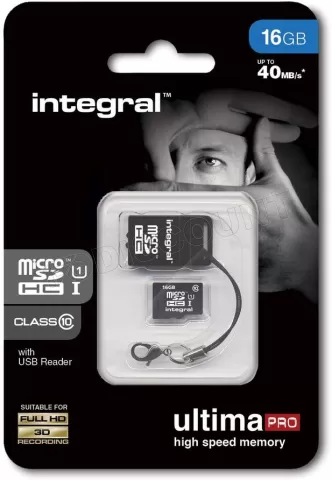 Photo de Carte mémoire Micro SD Integral UltimaPro 16 Go Class 10 + adaptateur USB