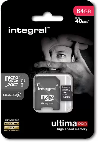 Photo de Carte mémoire Micro SD Integral UltimaPro 64 Go Class 10 + adaptateur SD