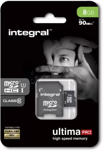 Photo de Carte mémoire Micro SD Integral UltimaPro 8 Go Class 10 + adaptateur SD (90Mo/s)