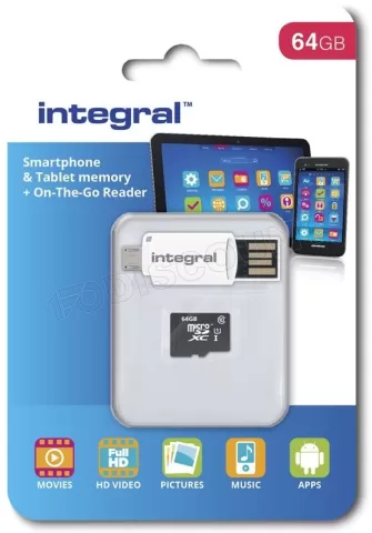 Photo de Carte mémoire Micro SD Integral UltimaPro A1 Spécial Tablettes/Smartphones 64 Go + lecteur OTG