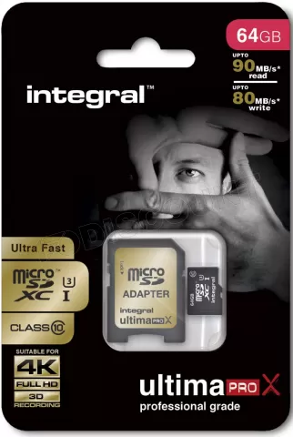 Photo de Carte mémoire Micro SD Integral UltimaPro Gold 4K 64 Go Class 10 + adaptateur SD