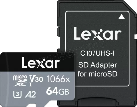 Photo de Carte mémoire Micro SD Lexar 1066x - 64Go avec adaptateur
