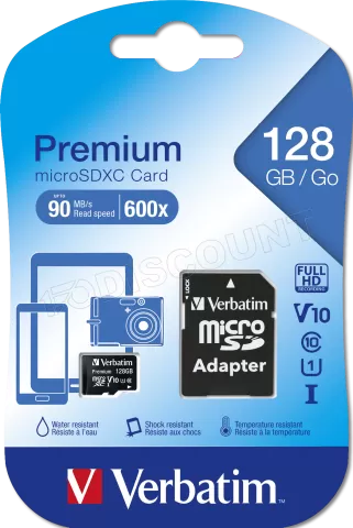 Photo de Carte mémoire Micro SD Verbatim Premium - 128Go avec adaptateur