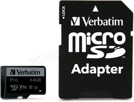 Photo de Carte mémoire Micro SD Verbatim Pro U3 - 64Go avec adaptateur