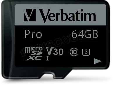 Photo de Carte mémoire Micro SD Verbatim Pro U3 - 64Go avec adaptateur