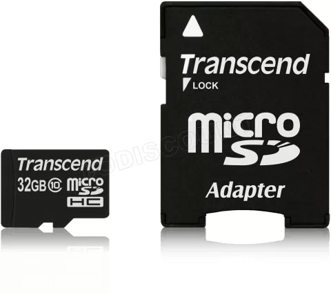 Photo de Carte mémoire Micro Secure Digital (micro SD) Transcend 32Go SDHC Class 10 avec adaptateur