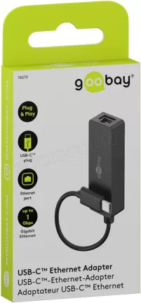 Photo de Carte Réseau Goobay USB-C vers RJ45 Gigabit (Noir)