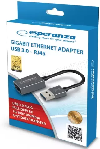 Photo de Carte Réseau USB 3.0 Esperanza ENA101 vers RJ45 Gigabit (Noir)