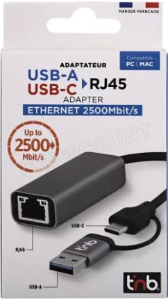 Photo de Carte Réseau USB 3.0 Type A/C T'nB vers RJ45 2500Mbits(Gris)