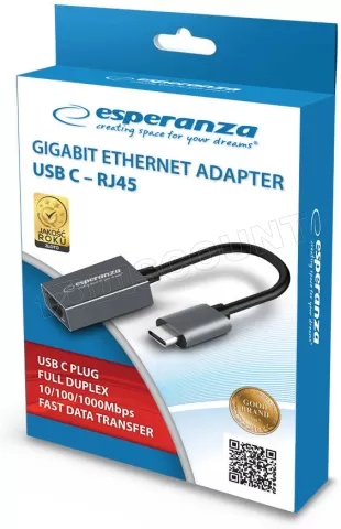 Photo de Carte Réseau USB 3.0 Type C Esperanza ENA102 vers RJ45 Gigabit (Noir)