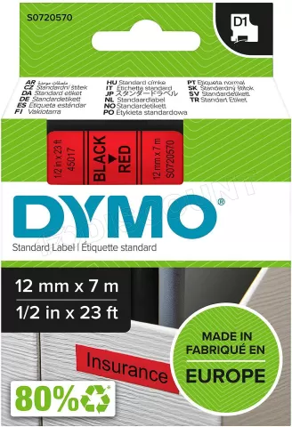 Photo de Cassette de Ruban Dymo D1 12mmx7m (Noir/Rouge)
