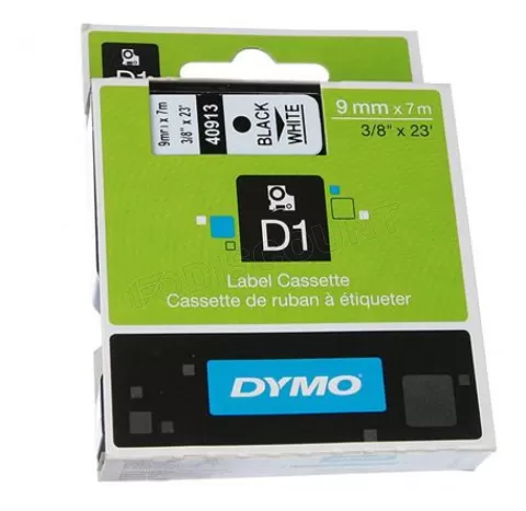 Photo de Cassette de Ruban-étiquette Dymo D1 9mmx7m (Noir/Blanc)