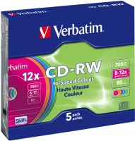 Photo de CD-RW Verbatim 700 Mo 4X (Boite Slim couleur de 5)