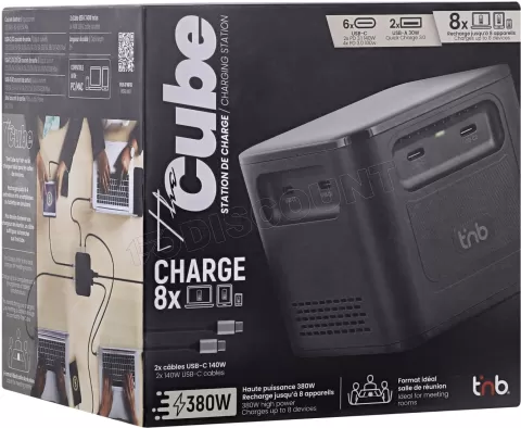Photo de Chargeur de bureau T'nB Cube - 2x USB-A et 6x USB-C 380W (Noir)