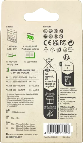 Photo de Chargeur de Piles GP Batteries ReCyko Everyday B441 + 4 piles rechargeables AA 850mAh
