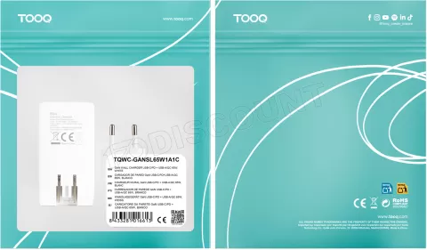 Photo de Chargeur de voyage Tooq GaN 1x USB-C + 1x USB-A  65W (Blanc)