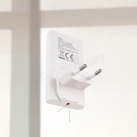 Photo de Chargeur de voyage Tooq GaN 1x USB-C + 1x USB-A  65W (Blanc)