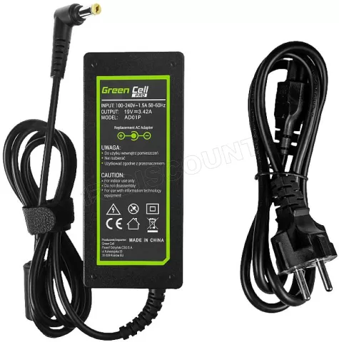 Photo de Chargeur Green Cell pour ordinateur portable Acer 65W (19V-3,4A-Ø1,7mmx5,5mm)