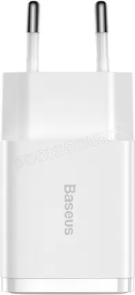 Photo de Chargeur secteur Baseus Compact 2x ports USB-A 10,5W (Blanc)