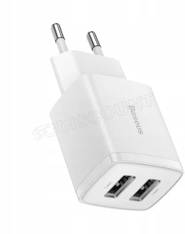 Photo de Chargeur secteur Baseus Compact 2x ports USB-A 10,5W (Blanc)