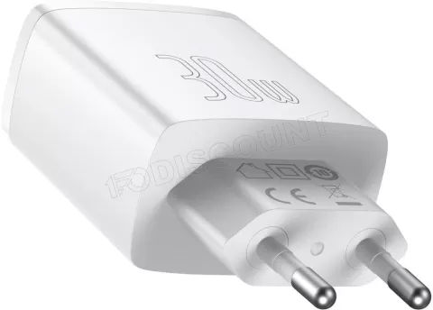 Photo de Chargeur secteur Baseus Compact 2x ports USB-A + 1x port USB-C 30W (Blanc)