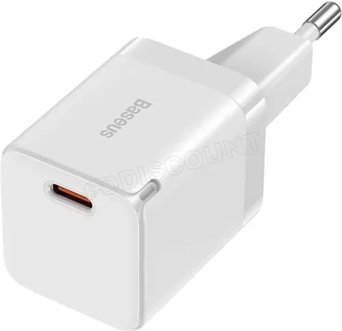 Photo de Chargeur secteur Baseus GaN3 1x port USB-A + 1x port USB-C 30W (Blanc)