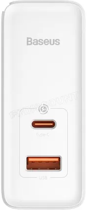 Photo de Chargeur secteur Baseus GaN5 Pro 1x port USB-A + 1x port USB-C 100W + Cable USB-C 1m (Blanc)
