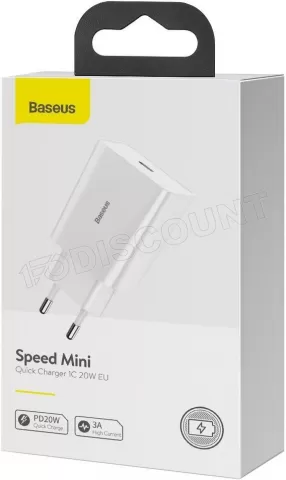 Photo de Chargeur secteur Baseus Speed Mini 1x port USB-C 20W (Blanc)