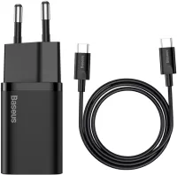 Photo de Chargeur secteur Baseus Super Si 1 port USB-C 25W avec câble (Noir)