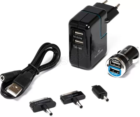 Photo de Chargeur secteur Bluestork 2 ports USB 5V (2.1A + 1A) avec Embouts Allume Cigare et Tablet