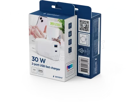 Photo de Chargeur secteur Gembird 1x USB-A + 1x USB-C 30W (Blanc)
