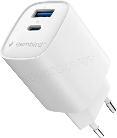 Photo de Chargeur secteur Gembird 1x USB-A + 1x USB-C 30W (Blanc)
