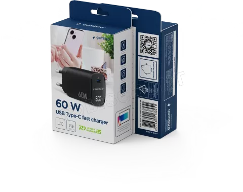 Photo de Chargeur secteur Gembird LCD 1x USB-C 60W (Noir)