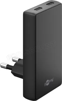 Photo de Chargeur secteur Goobay Fast Charger 90° Flat 2x USB-C 45W (Noir)