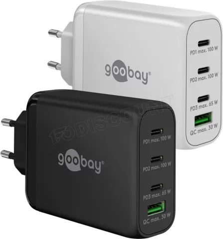 Photo de Chargeur secteur Goobay Multiport GaN 1x ports USB-A + 3x ports USB-C 100W (Blanc)