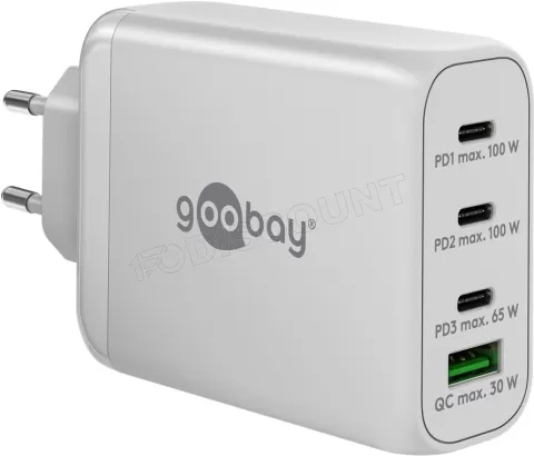 Photo de Chargeur secteur Goobay Multiport GaN 1x ports USB-A + 3x ports USB-C 100W (Blanc)