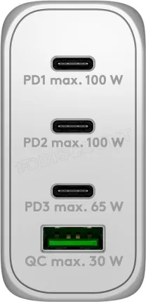 Photo de Chargeur secteur Goobay Multiport GaN 1x ports USB-A + 3x ports USB-C 100W (Blanc)
