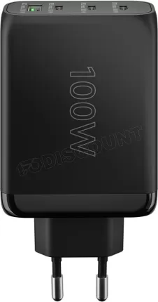 Photo de Chargeur secteur Goobay Multiport GaN 1x ports USB-A + 3x ports USB-C 100W (Noir)