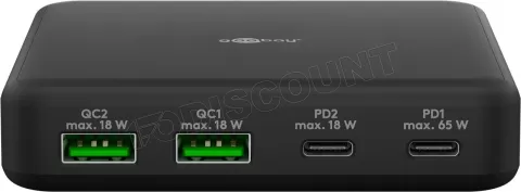Photo de Chargeur secteur Goobay Multiport GaN 2x ports USB-A + 2x ports USB-C 65W (Noir)